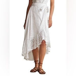 Polo Ralph Lauren ~ Eyelet Midi Wrap Skirt in white